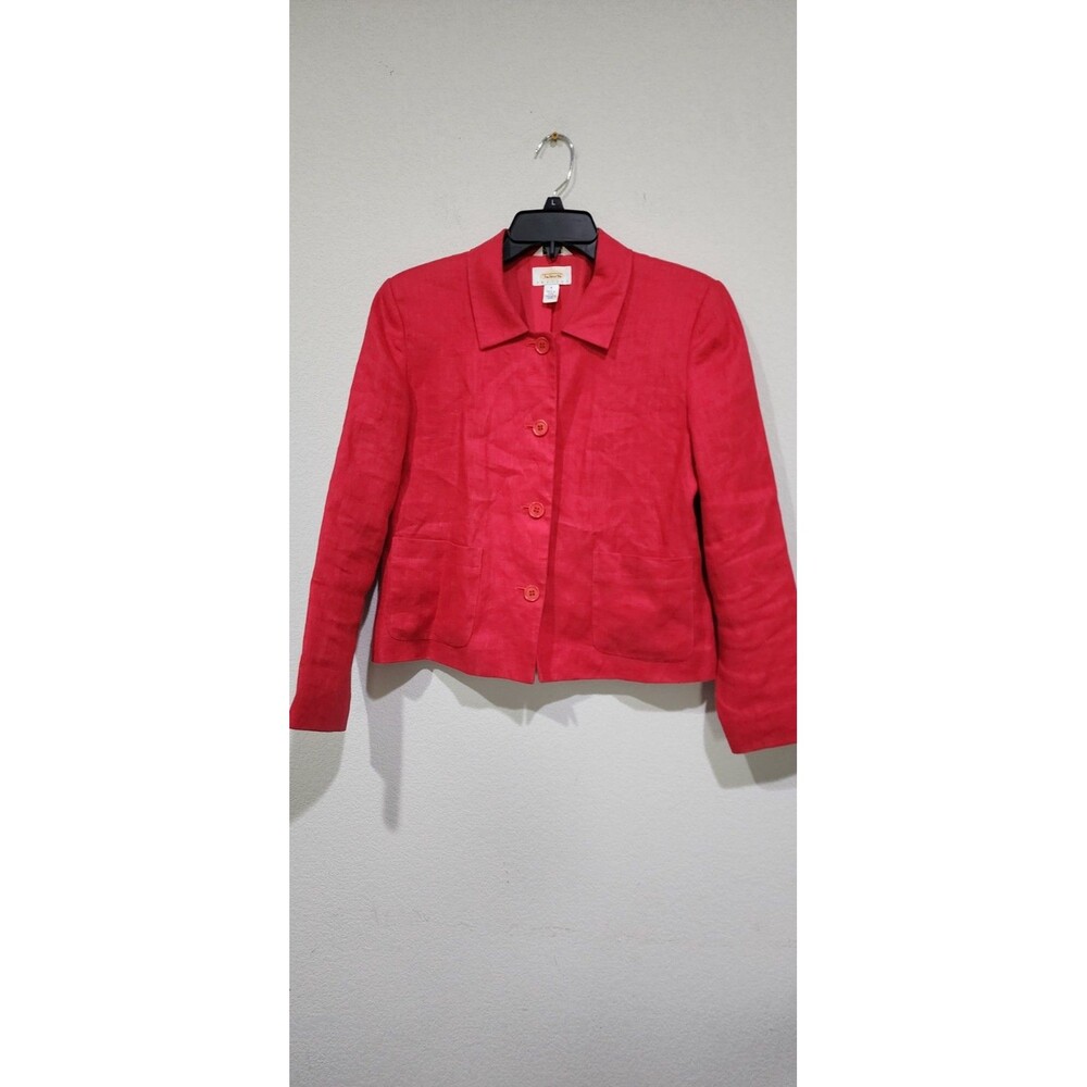 Talbot's Jacket Women's Petite Size 4 Red 100% Irish Linen Long Sleeve